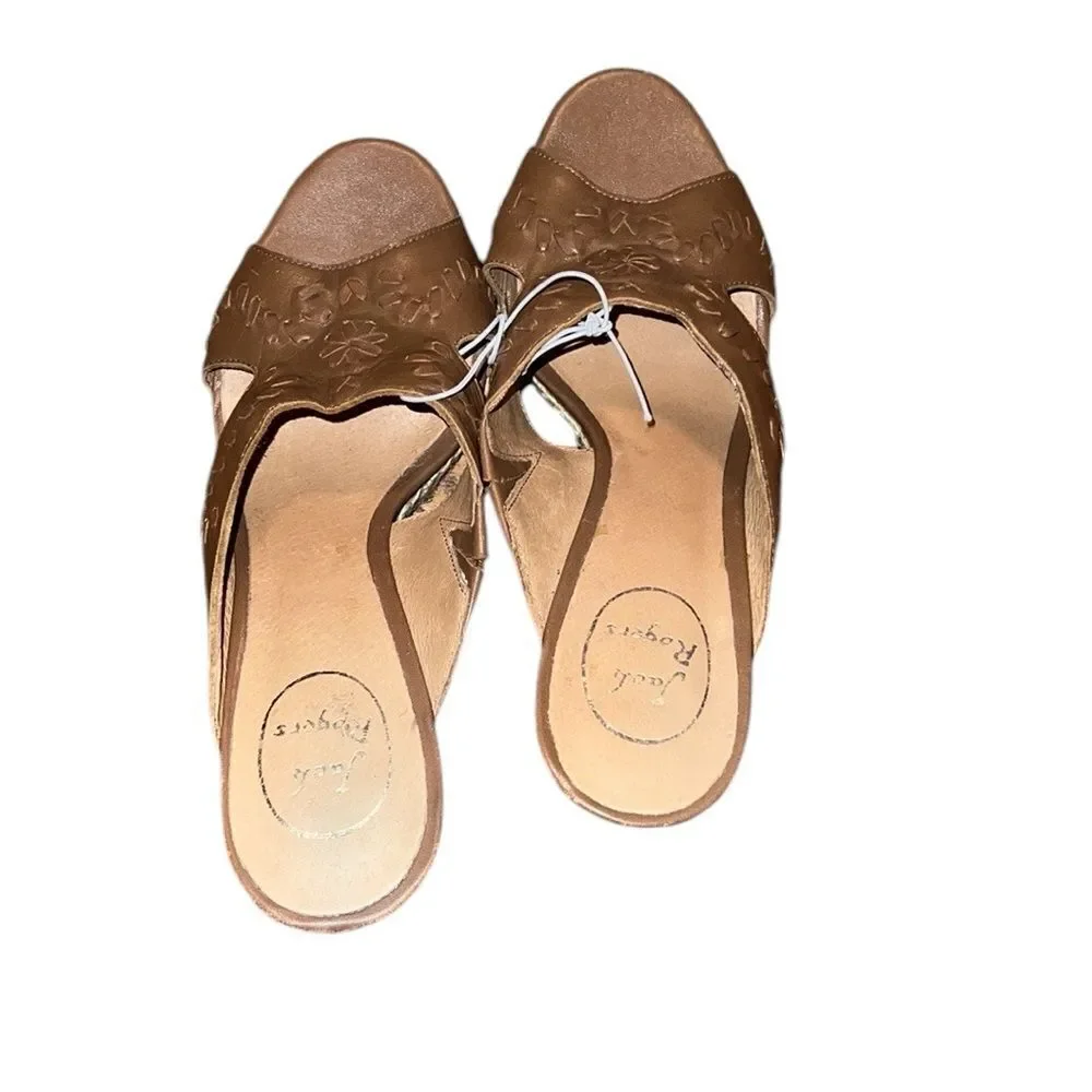 Jack Rogers Brown Leather Espadrille Wedges Size 8.5